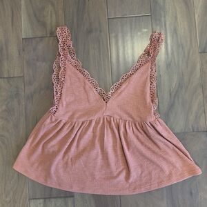 Umgee Crochet Trim Babydoll Tank Top Size Small Boho Flowy Crop